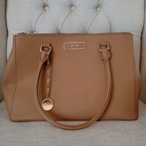 DKNY Large Tan Saffiano Satchel Excellent Cond.